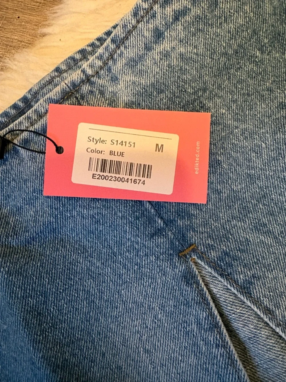 Edikted Light Blue Denim Mini Skirt with Front Slit - Picture 2 of 4